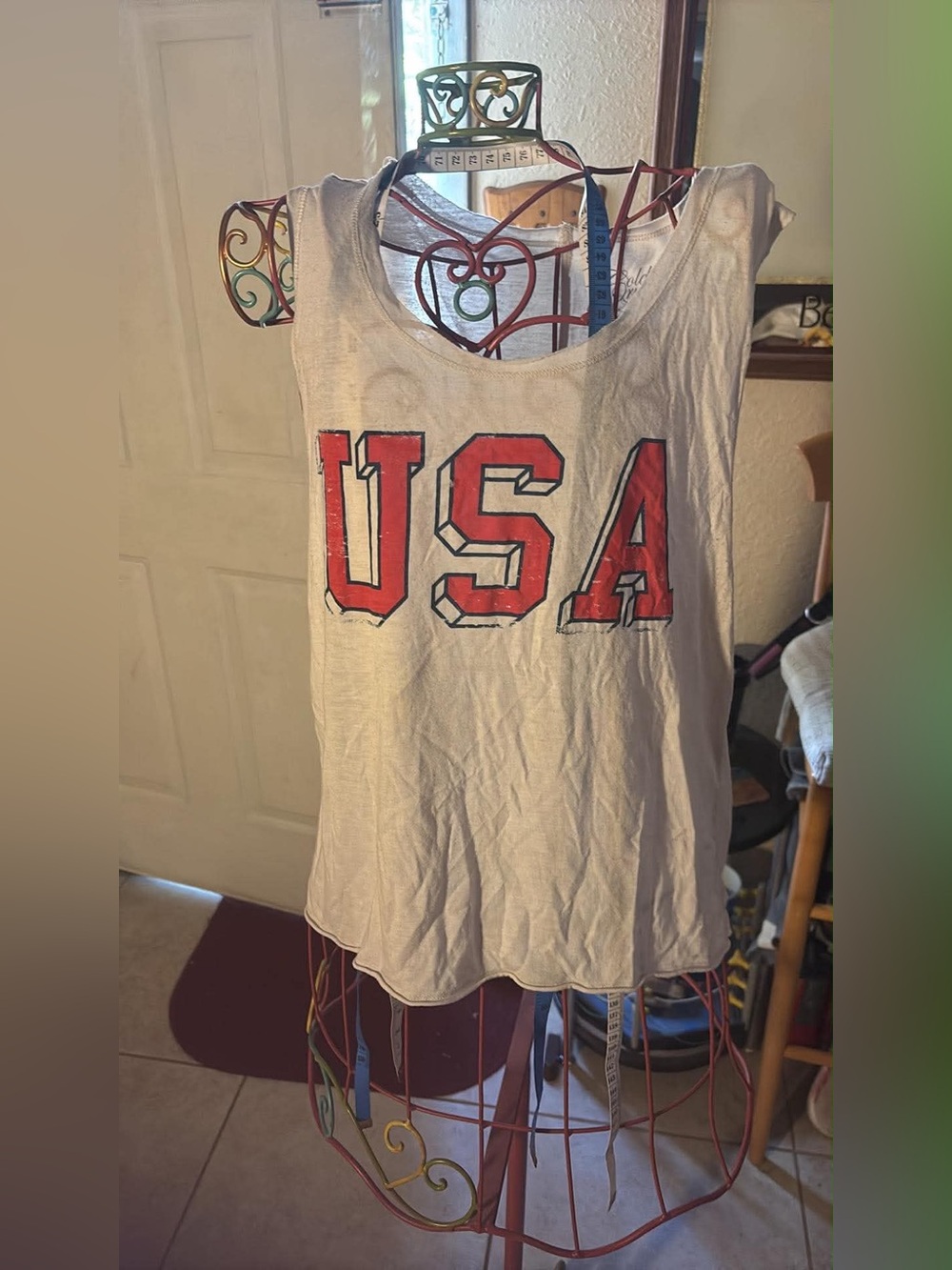 Lucky Brand White Tank Top with Red USA Graphic